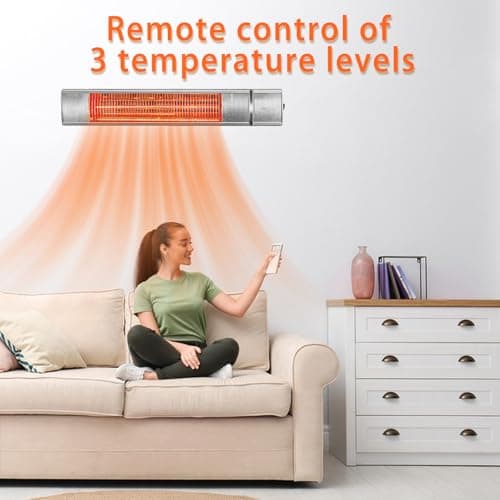 Wall-Mounted Patio Heater for Outdoor Use Electric Infrared Heaters 1500w with 3 Level,Waterproof Space Garage Heater, 3s Heating Remote Control, Silver