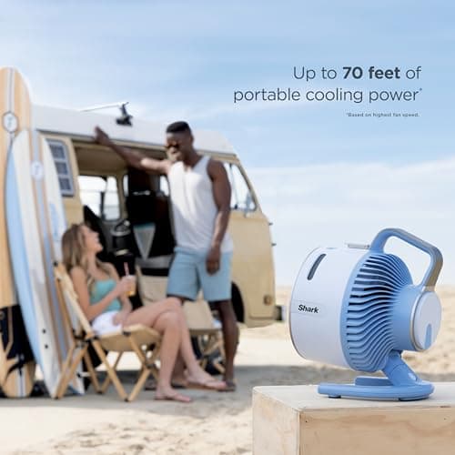 Shark FlexBreeze HydroGo Fan—Ultra-powerful portable fan with indoor + outdoor mist, Up to 70 feet of reach, corded & cordless, up to 12-hr. battery, 5 speeds, evaporative misting, Dove, FA052DV