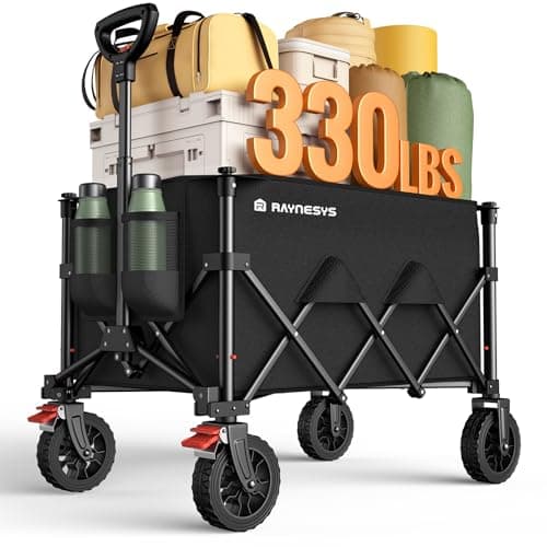 Wagons Carts Foldable, Collapsible Foldable Wagon 330lbs Capacity, Large Capacity Wagon Cart with All-Terrain Wheels,Heavy Duty Utility Wagon Cart with Brakes for Camping Shopping Sports