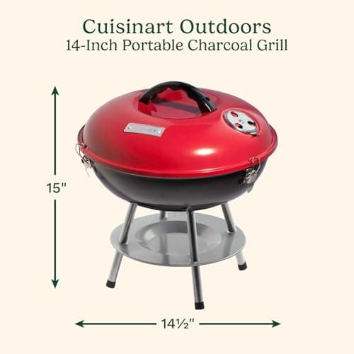 Cuisinart 14" Inch BBQ, 14" x 14" x 15", Portable Charcoal Grill, (Red), CCG-190RB
