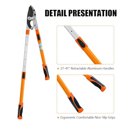 Lopper for Tree Trimming, 27-41'' Extendable Garden Lopper with Compound Action, Heavy Duty Branch Cutter for Trees, Orange