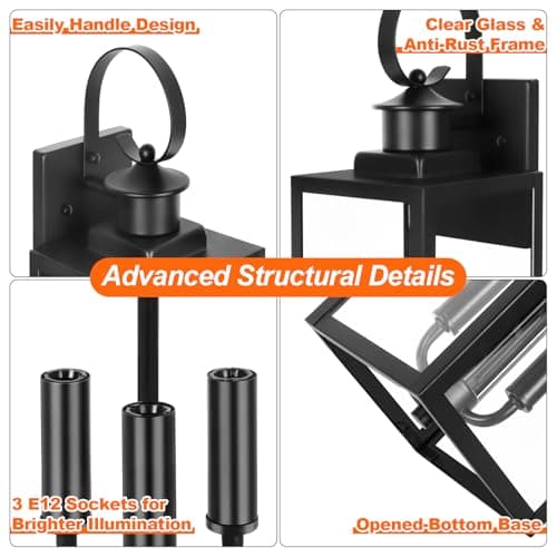 Outdoor Wall Light Fixture, 3-Light 19” Large Waterproof Outside Wall Mounted Sconce Light Fixture with Clear Glass Shade, Black Anti-Rust Exterior Wall Lantern for House, Front Porch, Garage