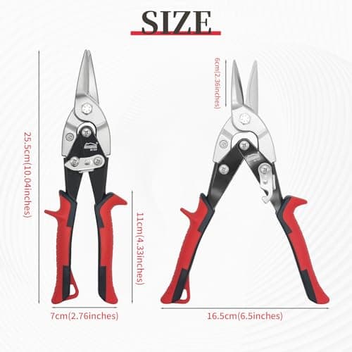 Aviation Snips, 10 Inch Tin Snips, Straight Cut, Heavy Duty Sheet Metal Cutter with Safety Lock and Non-slip Handle, CR-V Steel Sharp Teeth, Shears Scissors for Cutting Metal Sheet