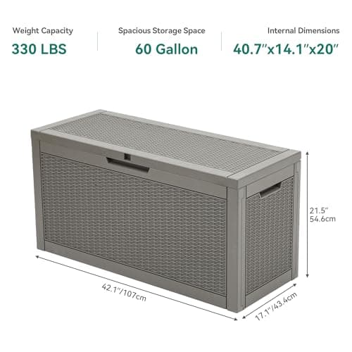 YITAHOME 60 Gallon Resin Deck Box, Weather Resistant Outdoor Rattan Storage Box, Lockable Indoor Outdoor Storage for Supplies and Essentials, Taupe
