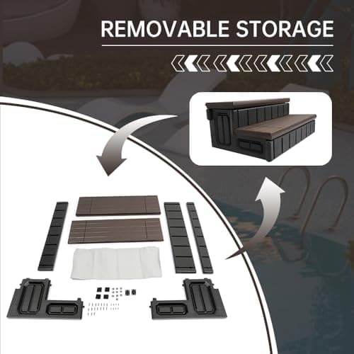 KUAFU Universal Spa Hot Tub Step with Storage Outdoor Indoor Compartment Spa 2-Step Stool Pool Ladder Plastic Handi Step Slip Resistant Striped Brown+Black
