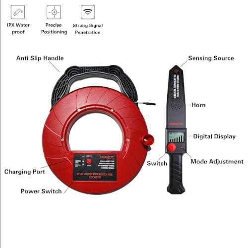 Pipe Locators, Water Pipe Blockage Detector for PVC/Plastic/Metal Underground Pipeline Blocking Clogging Finder Sewer Wall Scanner Plumbing Tools 40M (40)