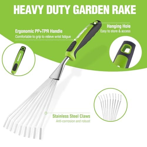WORKPRO 16" Hand Rake, Heavy Duty Stainless Steel Garden Rake with Soft Handle, Small Garden Hand Tool for Gardening, Cultivating, Loosening Soil & Spreading Mulch, Flower Beds