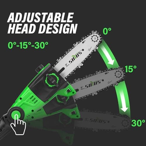 SOYUS Pole Saw 8-Inch Cordless and 18-Inch Pole Hedge Trimmer 2-in-1, 15-Foot Max Reach Pole Saw for Tree Trimming, 16ft/s Speed, Auto Oiling, Multi-Angle Pole Chainsaw with 2.0Ah Battery & Charger