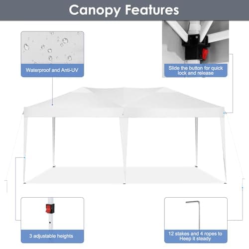 COBIZI Canopy 10x20 Pop Up Canopy Tent Party Tents for Parties Weddings Backyard Waterproof Canopy Outdoor Commercial Instant Canopy Event Tent with Stakes, Ropes,Sandbags, White