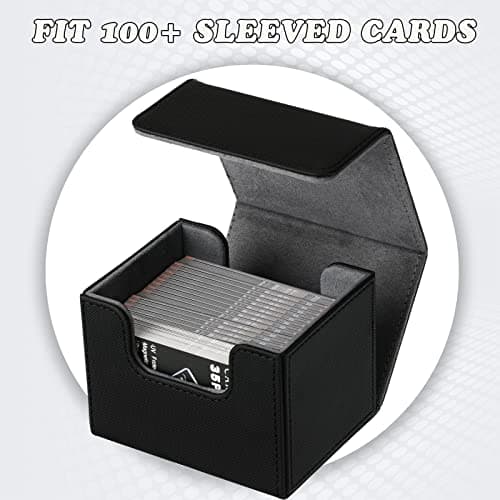 Weewooday 2 Boxes Leather Deck Card Boxes Large Size Fit 100 Plus Sleeved Cards Deck Game for Collectible Playing Compatible with Mtg Tcg(Horizontal,Black, White)