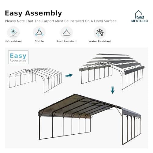 MFSTUDIO Carport 20x30 ft, Outdoor Heavy Duty Carports with Sidewalls, Metal Shed Canopy Shelters Garage Shelter Shade Car Ports with Galvanized Roof for 3 Cars, Truck and Boats