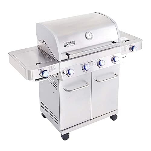 Monument Grills Larger 4-Burner Propane Gas Grills Stainless Steel Cabinet Style with Side & Side Sear Burners, Built-In Thermometer, and Knob Controls