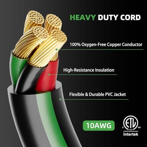 4 Prong 30 Amp Extension Generator Cord 50FT, NEMA L14-30P/L14-30R, 125/250 Volt Up to 7500 Watts, 10 Gauge SJTW Twist Lock Power Cord for Manual Transfer Switch, Black&Green, ETL Listed