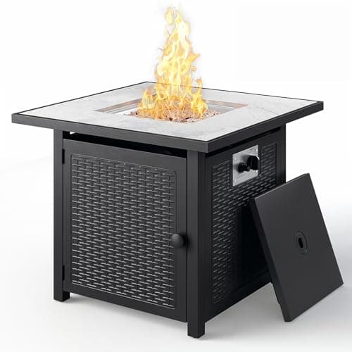 Gizoon 30" Propane Fire Pit Table 50,000 BTU, Outdoor Fire Pit Table with Lid & Lava Rock, CSA Certified Square Fire Tables for Outdoor Dining, Patio, Garden, or Backyard Gatherings