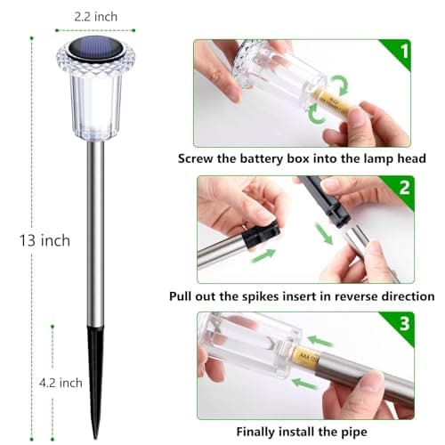 DenicMic Solar Lights Outdoor Pathway Lights 6000K LED Waterproof Acrylic Lamp Head Stainless Steel Stake for Yard Garden Landscape Path Walkway Driveway Patio Lawn (15Pack Cold White)