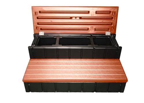 Confer Plastics Two Tier 36" Wide Storage Hot Tub Step: Durable, Multi-Functional, Non-Skid Spa Steps, Easy Installation, Sturdy, Long Lasting Upgrade to Your Space. Proudly Made in USA. - Redwood
