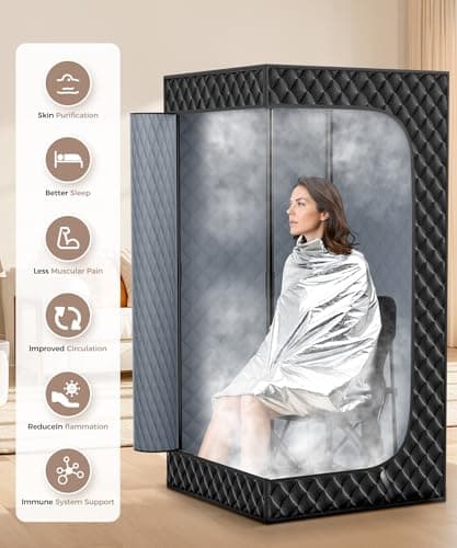 Sauna Box,Portable Sauna for Home use with Ten Aluminium foil Heating Blankets，Personal Steam Sauna with 3L Steamer, 9 Levels, Folding Chair，Extra Large Size (36 * 36 * 71inch)