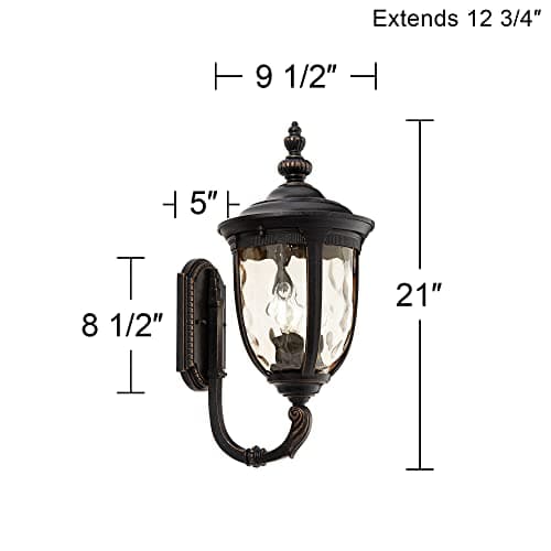 John Timberland Bellagio European Outdoor Wall Light Fixture Sconce Bronze Aluminum 21" Hammered Glass Decor for Exterior House Porch Patio Outside Deck Garage Yard Front Door Garden Home