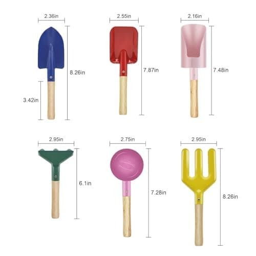 6-Piece Garden Tools Set for Kids,Children Beach Sandbox Toy,Including Cylinder Scoop, Trowel, Spoon, Fork, Rake & Shovel for Kids