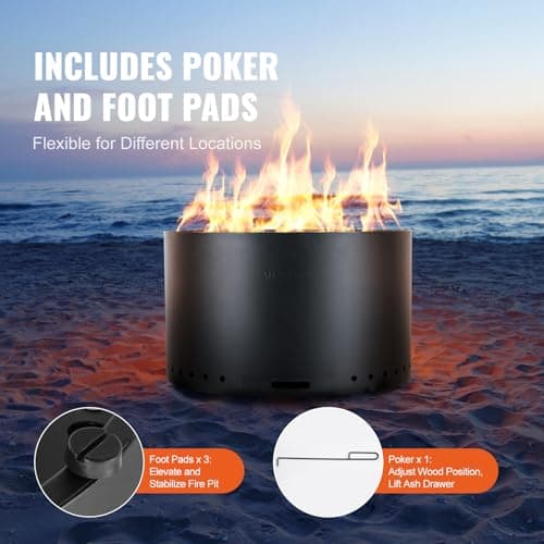 VEVOR 28 inch Smokeless Fire Pit Stove Bonfire, Wood Burning Fireplaces with Removable Ash Pan, SUS430 Stainless Steel Inner Portable Outdoor Firepit,for Outdoor Patio Camping High 17 inch