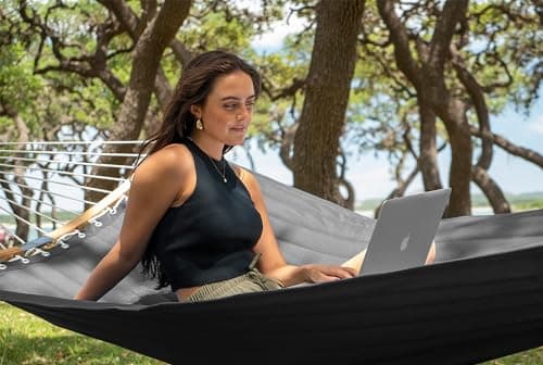 SUPERJARE Hammock with Stand, 2 Person Heavy Duty Hammock Frame, Detachable Pillow & Strong Curved-Bar & Portable Carrying Bag, Perfect for Outdoor & Indoor - Gray
