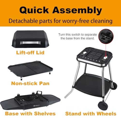 Outdoor Electric Grill & Griddle, 1500 Watts, Black