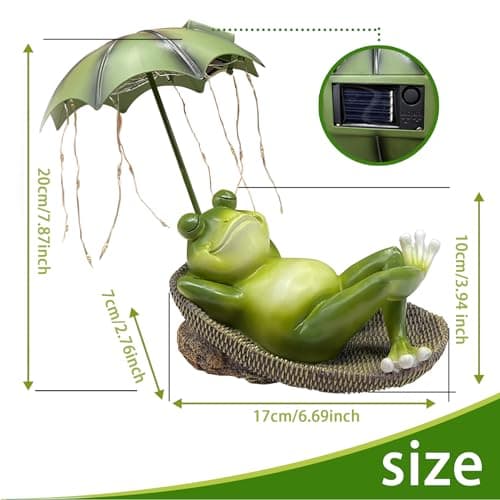 Solar Frog Garden Decor Outdoor Statue - Frogs Umbrella LED Waterproof Sculptures Lights, Cute Frog Pond/Yard Statues Outside Decoration, Home, Lawn, Patio, Resin Animal Ornament, Women/Gardening Gift