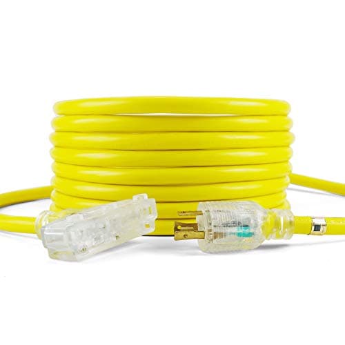 HENGYI L5-30P to Three NEMA 5-15R Heavy Duty Generator Cord,Extension Cord Adapter Plug,Generator Power 3750 Watts,Generator Locking Power Cord with UL Listed 30A 125V,Yellow,25TF