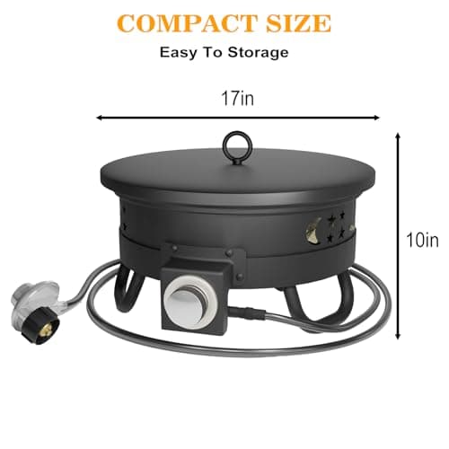 Portable 17 inch Propane Fire Pit 58000 BTU Smokeless Gas Fire Bowl with Adjustable Flame,Cover Carry Kit,CSA Certified for Camping,Patio,Backyard,RV&Tailgating-Includes Hose&Lava Rocks