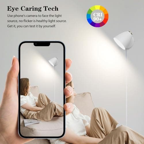 Modern Plug in Wall Light, Adjustable Angle 100°&330°White Plug in Wall Sconce, 3 Color Changeable Indoor Sconce Small Wall Mounted Reading Light, LED Wall Lamp as Kid Room Living Room Bedroom
