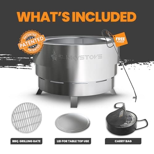 Slinky Stove 23-inch Smokeless Firepit – Lightweight, Compact & Portable with Carry Bag, Collapsible Design for Camping, Backyard Gatherings, Bonfires, and Outdoor Wood-Burning – Stainless Steel