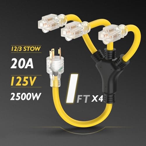 TOOLIOM 30 Amp Generator Adapter Cord Power Splitter, NEMA L5-30P to 3 x 5-15R/5-20R Household Plug, ETL Listed Generator Extension Cord 125V 3750W Stow 12AWG/3C (2 FT)
