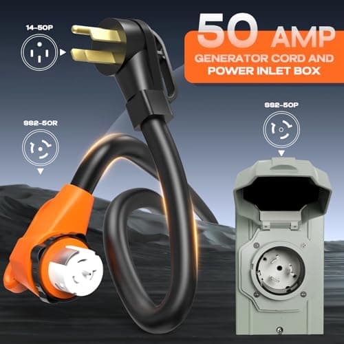 50 Amp Generator Cord and Pre-Drilled Power Inlet Box, 25FT Heavy Duty NEMA 14-50P to SS2-50R Extension Cord Twist Locking with Inlet Box, 125/250V, 12500W, ETL Listed for Outdoor Emergency Kit