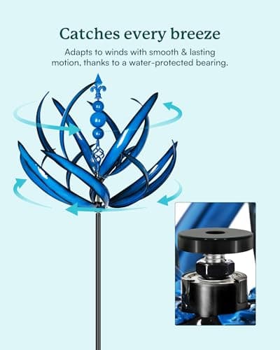 91 inch Wind Spinners Outdoor - Extra Large Outdoor Metal Wind Sculptures Spinners with Stake, Windmills for The Yard Garden, Yard Art Garden Lawn Decor - Blue (27" W x 91" H)