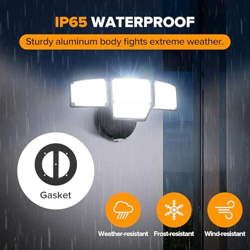 LUTEC 80W Dusk to Dawn Flood Lights Outdoor, 9000LM Super Bright LED Security Light with Photocell, IP65 Waterproof, 5000K Daylight, 4 Heads Floodlight for Garage, Yard (Black)