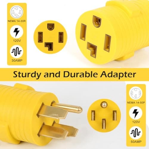 AQQHSAIN NEMA 14-50P to 14-30R Compact Adapter, 4 Prong 50 Amp Male Plug to 30 Amp Female Receptacle 120V/240V RV to Dryer Adapter Power Cord Connector for Welder EV Generator Camper Travel