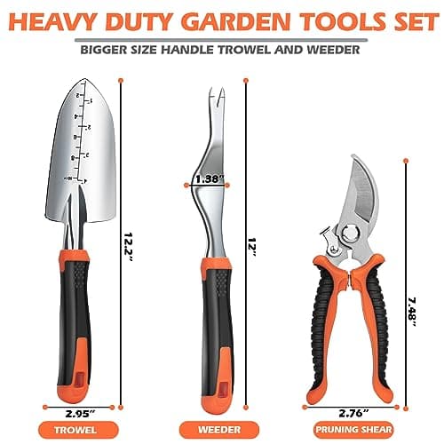 Garden Tools Set, Updated 3 PCS Heavy Duty Gardening Kit - Hand Shovel/Trowel, Manual Weeder and Sharp Bypass Pruning Shears/Scissors/Clippers with Bigger Ergonomic Handle, Ideal Gift