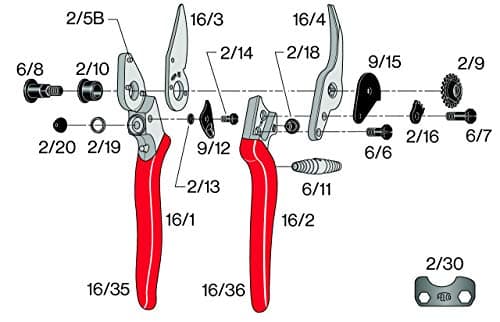 Felco Pruning Shears (F 16) - High Performance Swiss Made Left-Handed One-Hand Garden Pruner with Steel Blade