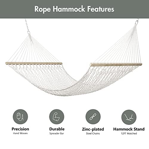 ANOW Outdoor Rope Hammock with Spreader Bars, Heavy Duty Hammock with Pad for Outdoors Indoors, 450 LBS Weight Capacity, Gray
