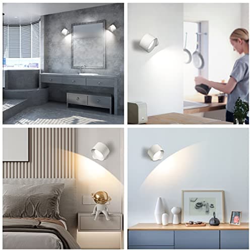 Battery Operated Wall Light, LED Lamp with 360°Adjustable Lighting Indoor Light 3 Color Modes Brightness Levels Touch Control, Mounted for Bedroom Reading Bedside-1Pack White
