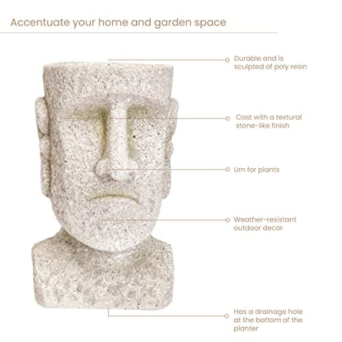 Bits and Pieces - Easter Island Head Statue Planter - Large Garden Decorations - Polyresin Sculpture - Indoor/Outdoor Moai Statue Planter - Moai Head Urn for Plants - 8.75" Tall