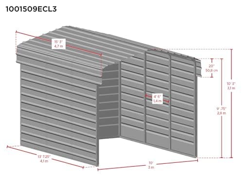 Arrow 10x15x9 3 Sided Carport Charcoal