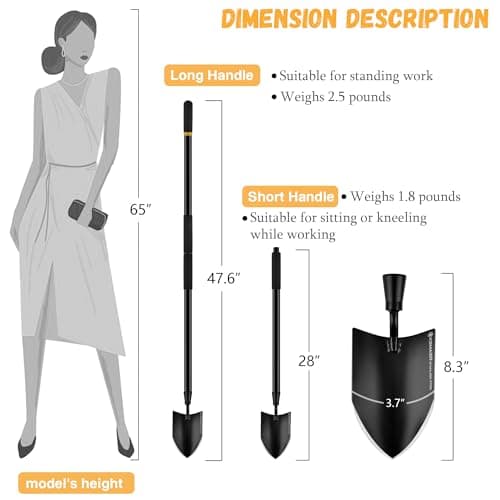 47.6-Inch Long Handle Garden Trowel - Heavy Duty Stainless Steel Garden Spade and Shovel, Durable Gardening Hand Tools for Digging, Planting, and Weeding