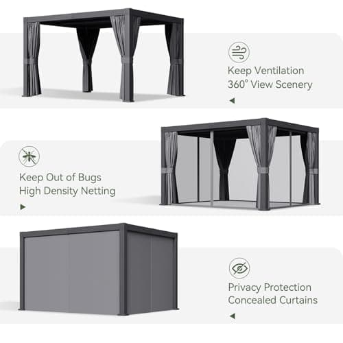 Aoxun Louvered Pergola 10' x 12' Outdoor Aluminum Pergola with Adjustable Top for Decks, Gardens and Backyards, Gray