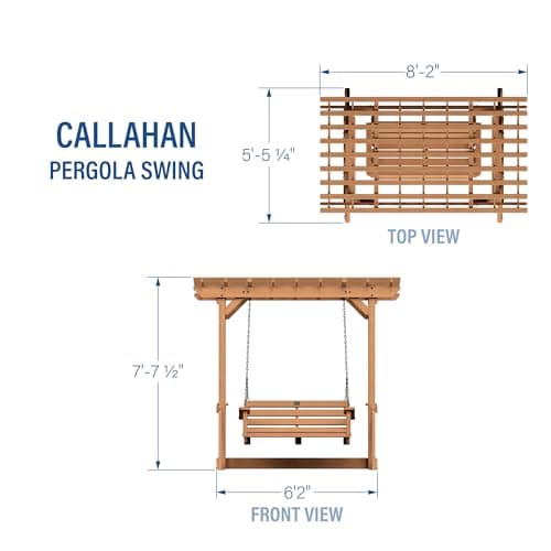 Backyard Discovery Callahan 8' x 5' Cedar Wood Outdoor Patio Pergola Swing Bench with Trellis, Two-Person Seating, Chains, Water Resistance, 600 Lb Weight Capacity for Porch, Patio, Deck, Garden