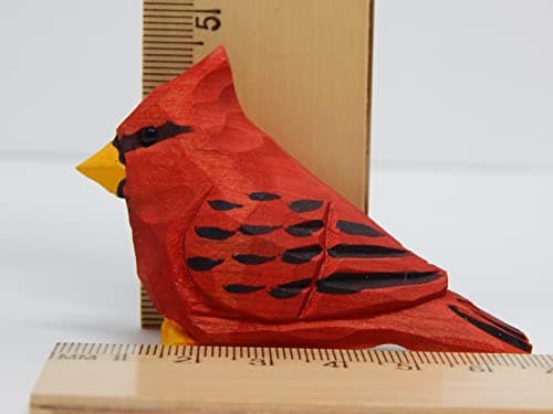 Hand-Carved Cardinal Figurine –Red Wood Bird Figurine Miniature Garden Statue Carving Home Decor Sculpture, Miniature Wildlife Sculpture, Handmade Garden Ornament & Rustic Home Decor Accent