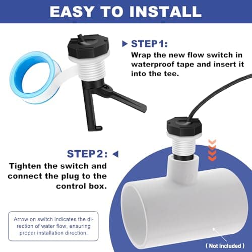 GLX-FLO-RP Flow Switch Assembly, Pool Flow Sensor Compatible with Goldline and Aquarite Salt Systems Pool Flow Switch with 15 ft. Cable