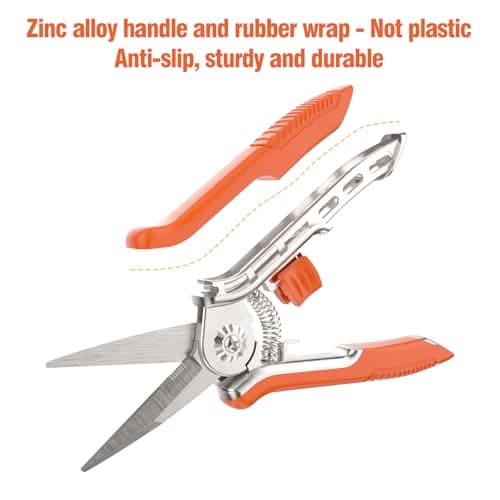 FLORA GUARD Pruning Shears with Zinc Alloy Handle, 6.5 Inch Garden Shears with Thicker Steel Blade, Comfort Rubber Grip, Safety Lock, Heavy-Duty Hand Pruner for Plants in Grow Tents and Hydroponics