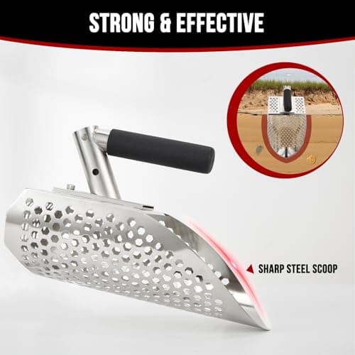 Sand Scoop for Metal Detecting, Metal Detector Accessories, Stainless Steel Sand Sifter Shovel, Metal Detector Sand Scoop, Sand Flea Rake for Beach, Fast Sifter Shovel for Underwater Treasure Hunting