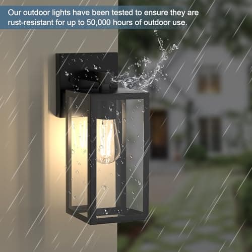 Porch Wall Lights Outdoor, Waterproof Lanterns with Frame and Clear Glass Shade, Exterior Front Porch Light Matte Black Wall Sconce, Modern Mounted Lighting for Patio Entryway Hallway